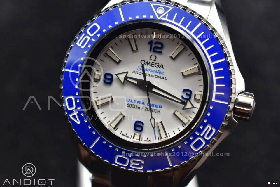A2824 Seamaster Bracelet Blue Best 1:1 White 6000M Dial Ceramic SS SS TF Deep Ultra Edition on Bezel 0105